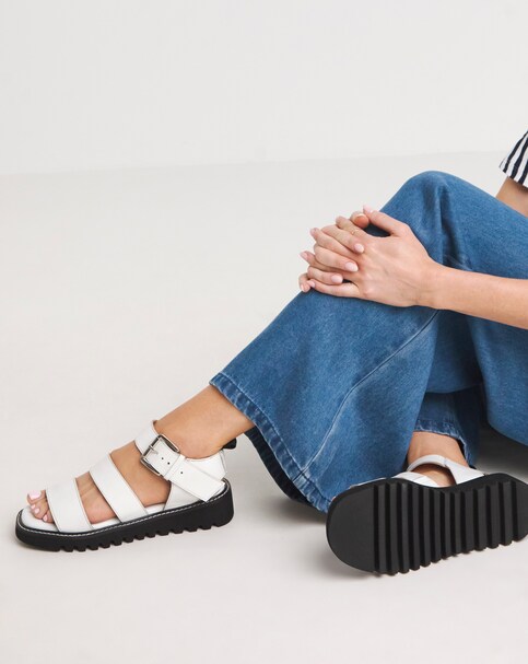 Lyla Leather Chunky Buckle Sandals - Wide Fit (E)
