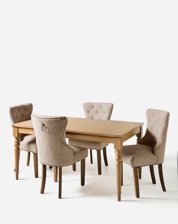 Margot Wooden Dining Table with 4 Studded Mabel Chairs