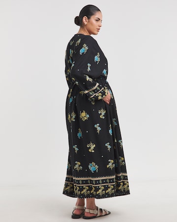 Simply Be Black Floral Printed Linen Blend Midi Dress