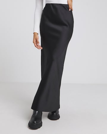 Black Satin Maxi Skirt with Asymmetric Seam