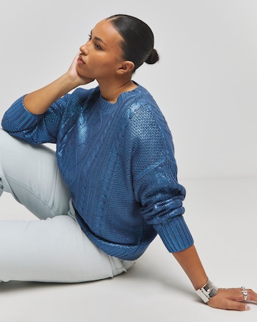Blue Foil Metallic Cable Knit Jumper