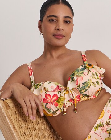 Figleaves Fruit Print Frill Underwired Bandeau Bikini Top