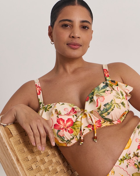 Figleaves Fruit Print Frill Underwired Bandeau Bikini Top