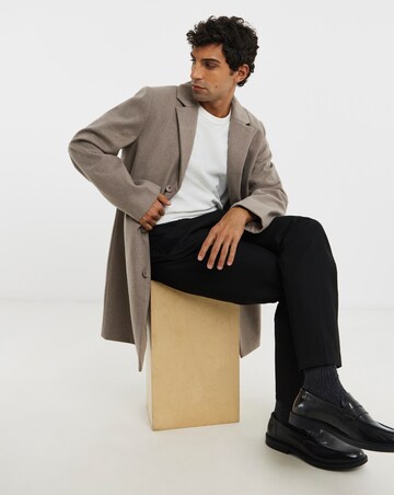 Taupe Wool Blend Mid Length Overcoat