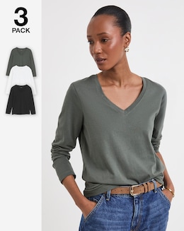 3 Pack V-Neck Long Sleeve T-Shirts