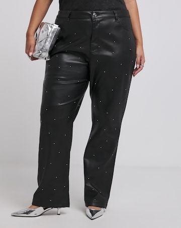 Embellished PU Straight Leg Trousers