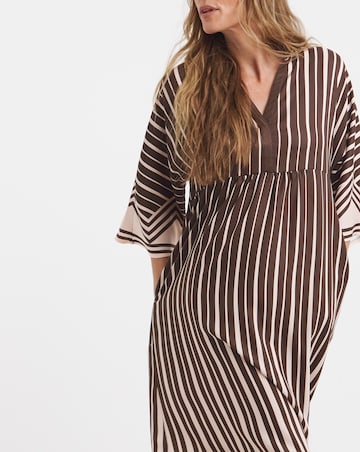 Border Print Placket Detail Smock Dress