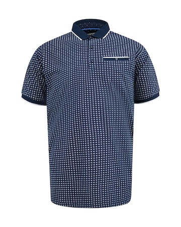 D555 Big And Tall Coventry Allover Print Polo Shirt With Jacquard Collar - Navy
