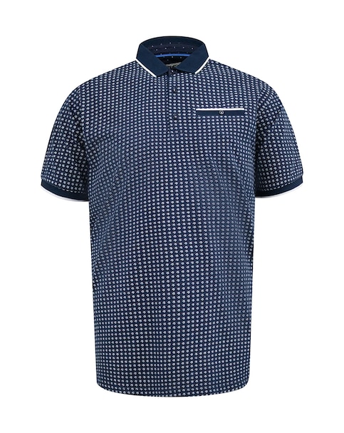 D555 Big And Tall Coventry Allover Print Polo Shirt With Jacquard Collar - Navy