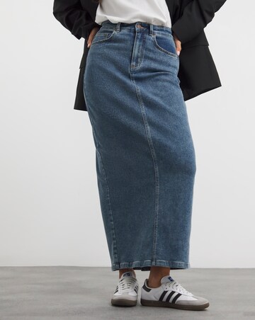 Stone Blue Column Maxi Skirt