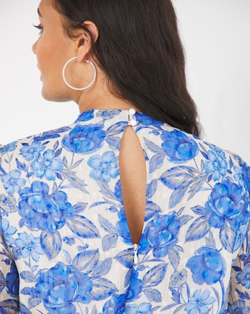 Joanna Hope Printed Metallic Blue Dobby Maxi Dress