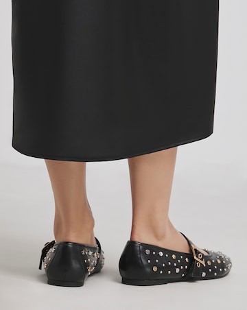 Detroit Embellished Studded Mary Jane Flat Shoes - Wide Fit (E)