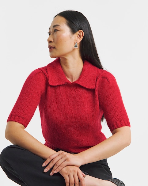 Fluffy Collar Jumper - Red