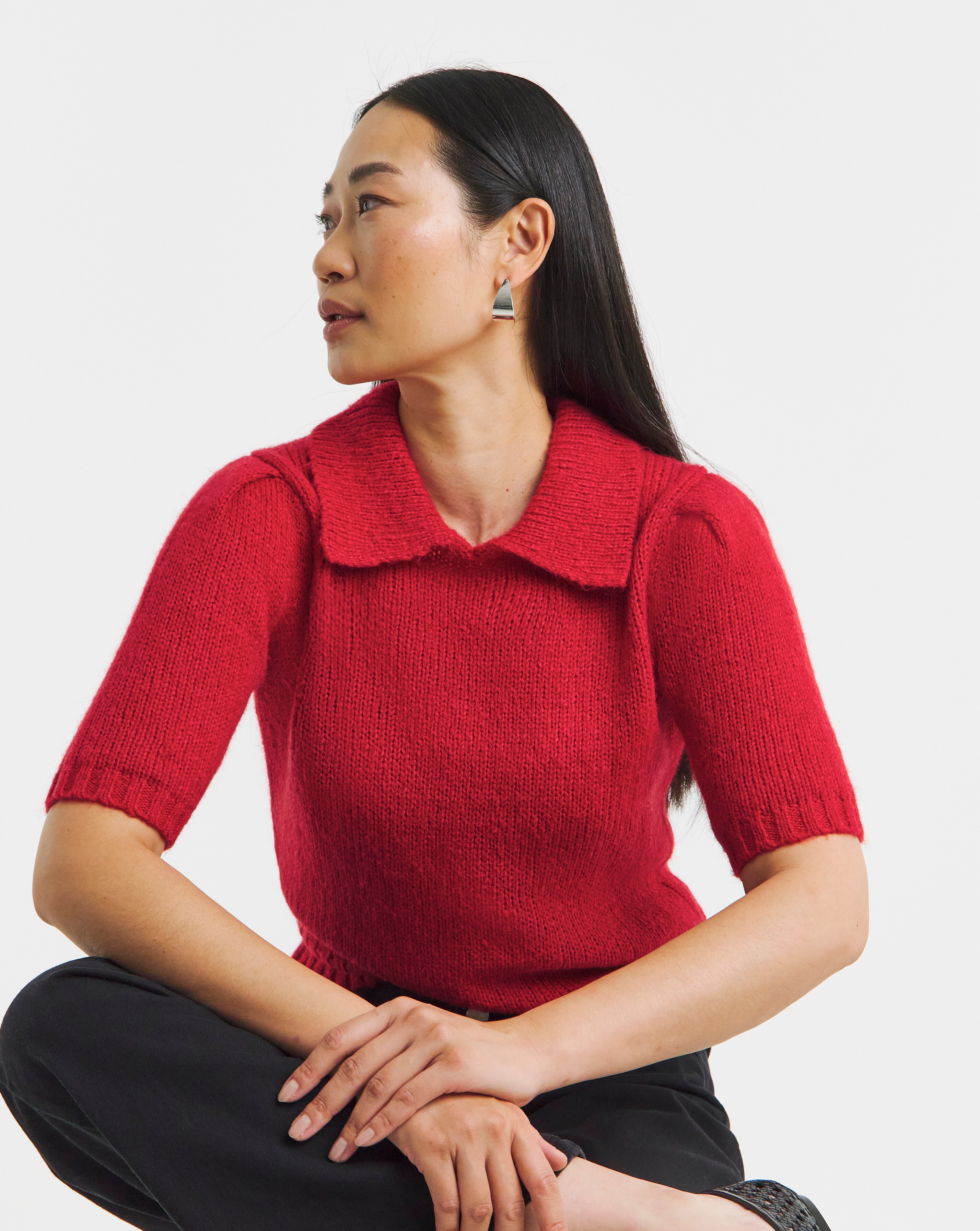 Red Fluffy Collar Jumper