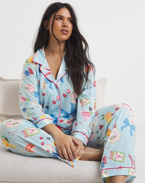 Simply Be Button Through Pyjama Set Food Print