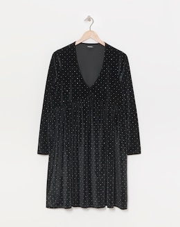 Black Velour Hotfix Smock Dress