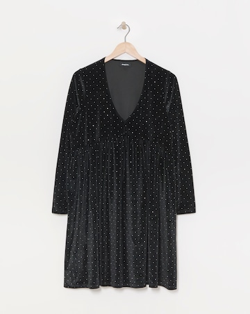 Black Velour Hotfix Smock Dress