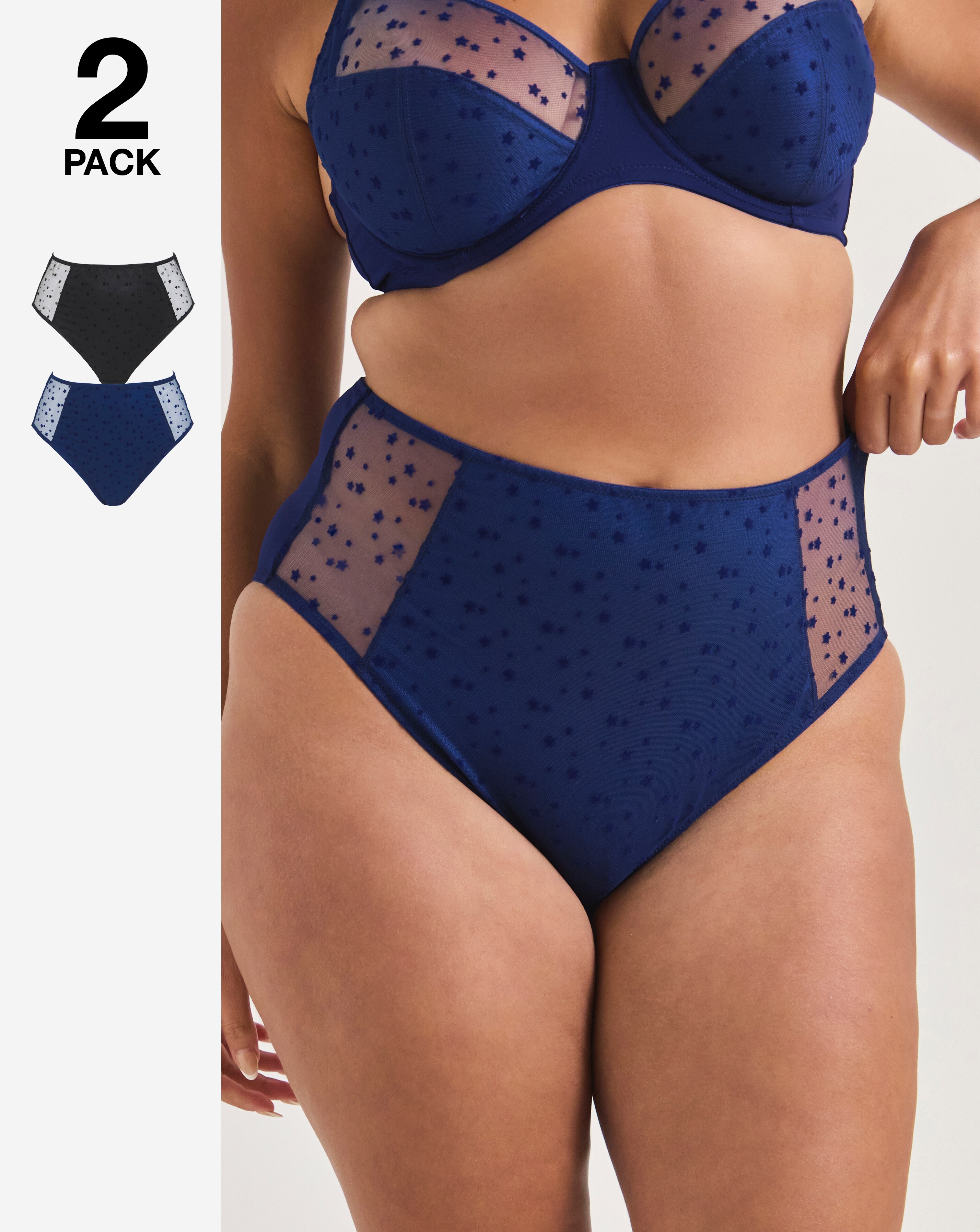 Pretty Secrets (2 Pack) Hannah Stars Full Fit Knickers Navy/Black