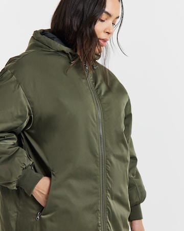Olive Hooded Longline Bomber