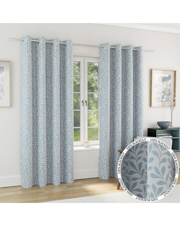 Sherwood Leaf Jacquard Lined Curtains - Ice Blue