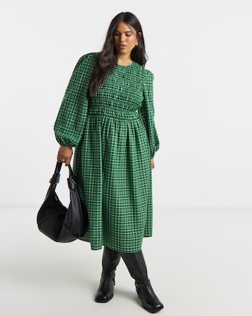 Simply Be Shirred Check Midi Dress