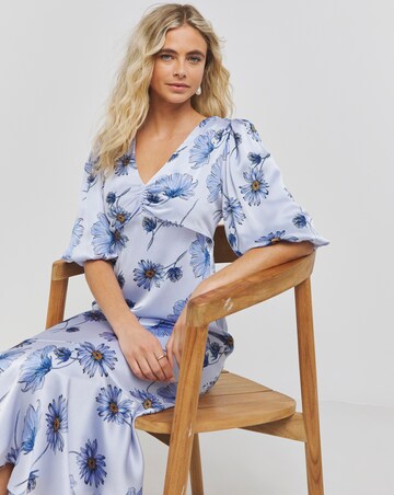 Joanna Hope Satin Puff Sleeve Midi Dress