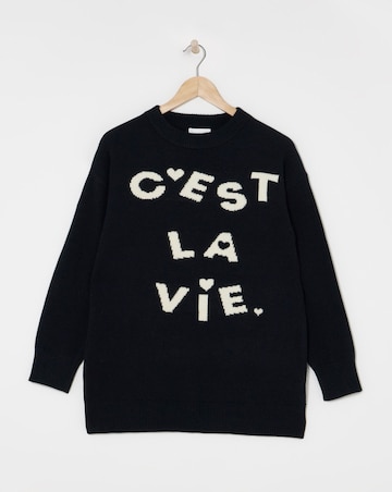 Black Cest La Vie Graphic Longline Jumper
