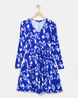 Asymmetric Jersey Swing Dress With Long Sleeves