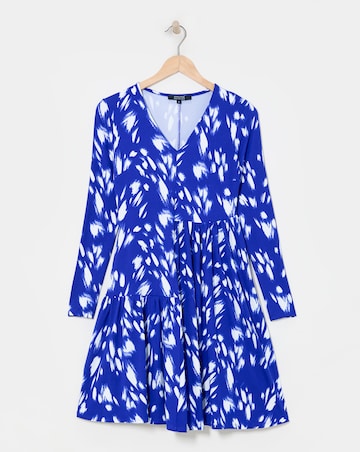 Asymmetric Jersey Swing Dress With Long Sleeves