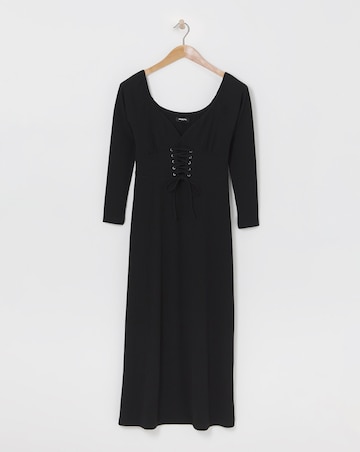 Black Corset Detail Rib Midi Dress