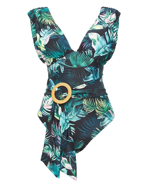 JD Williams Dark Tropics Ruched Plunge Swimsuit
