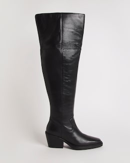 Zena Leather Western Cowboy Over The Knee Boots Extra Wide Fit (EEE) Curvy Calf