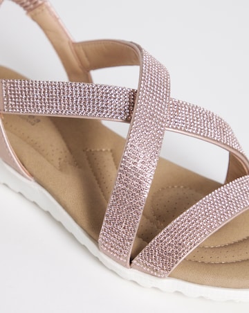 Heavenly Soles Breeze Low Wedge Comfort Diamante Sandals - Wide Fit (E)