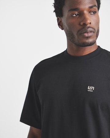 Union Embroid T-Shirt Long Length-Black