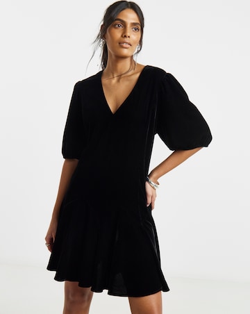 Simply Be Black Velour Godet Swing Dress