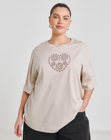 Simply Be Oatmeal Cut Work Oversized T-Shirt