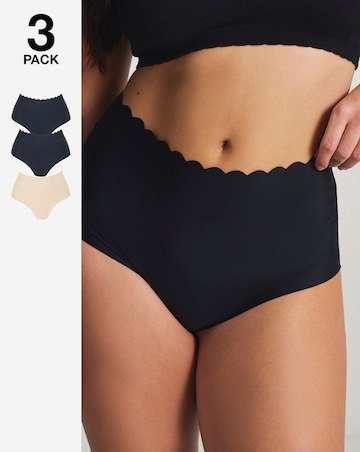 Pretty Secrets (3 Pack) Scallop No VPL Knickers Black/Nude/Black