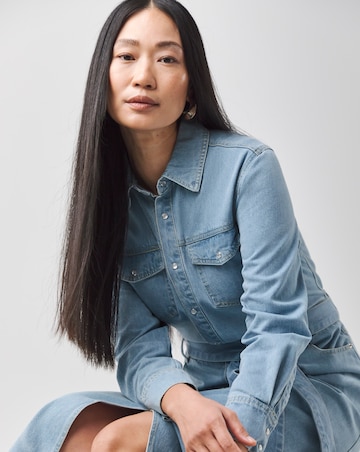 Light Wash Denim Maxi Shirt Dress
