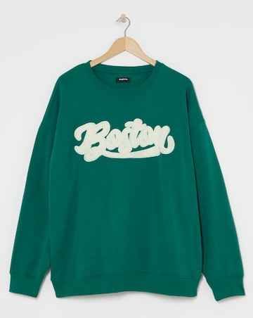 Dark Green Boucle Slogan Sweatshirt