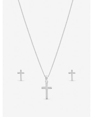 Inicio Sterling Silver Plated Polished Cross Set - Gift Box
