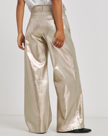 Simply Be X Twisted Wunder Gold Metallic Wide Leg Jeans
