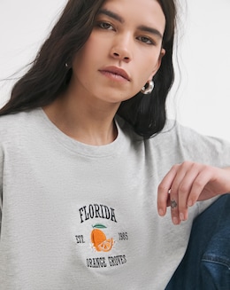 Grey Marl Florida Oranges Embroidery T-Shirt