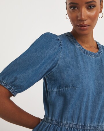 Mid Blue Denim Tiered Midaxi Dress