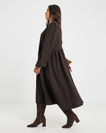 Simply Be Chocolate Textured Pocket Midi Dress