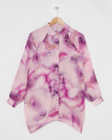 Flounce London Pink Chiffon Marble Print Cuff Detail Blouse