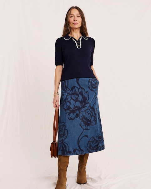 Julipa Printed Denim Midi Skirt