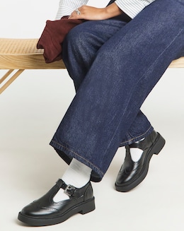 North T Bar Brogue Mary Jane Shoes - Wide Fit (E)