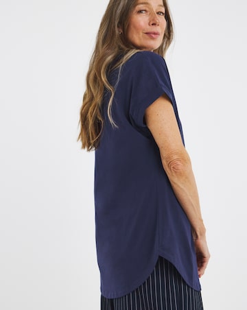 Pure Cotton Navy Relaxed Short Sleeve Longline Top