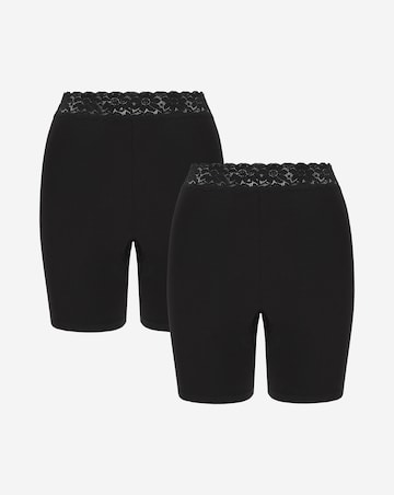 Pretty Secrets 2 Pack Cotton Comfort Lace Trim Shorts- Black/Black