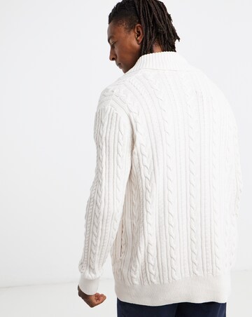 Ecru Cable Knit Shawl Neck Cardigan